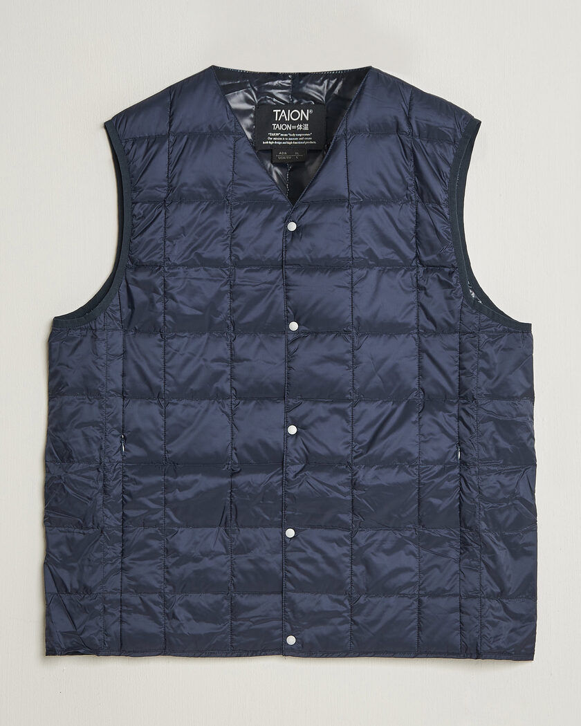 TAION V-Neck Lightweight Down Vest Dark Navy – Blauw