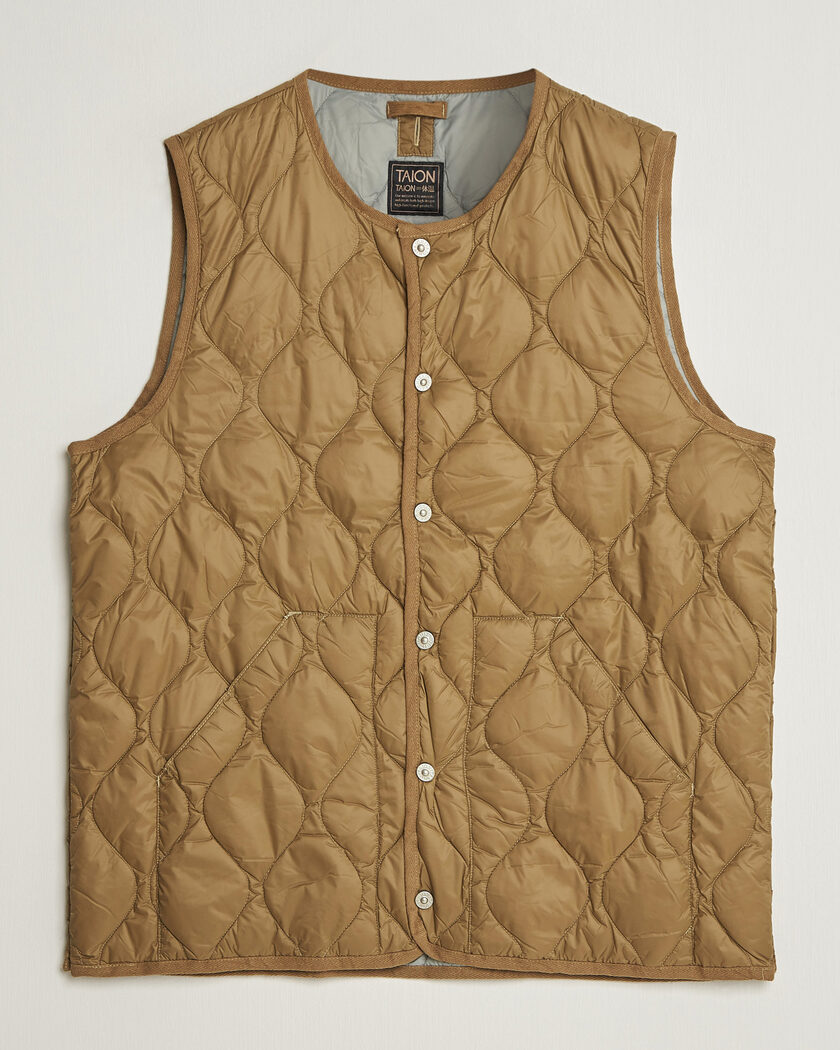 TAION Military Crew Neck Down Vest Dark Khaki Olive – Groen