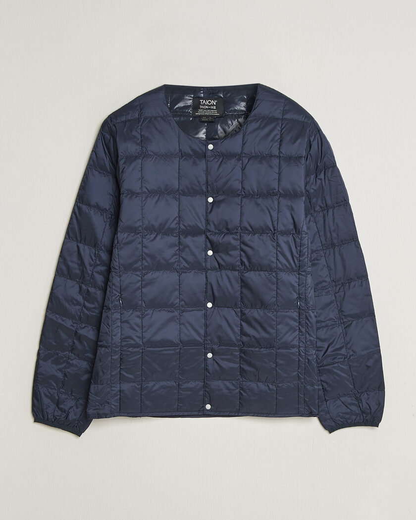 TAION Crew Neck Button Down Jacket Dark Navy – Blauw