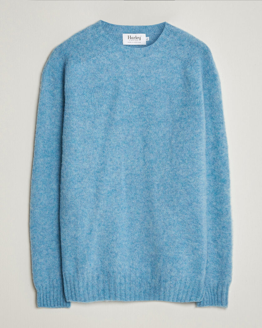 Harley Of Scotland Brushed Supersoft Lambswool Crewneck Loch Blue – Blauw