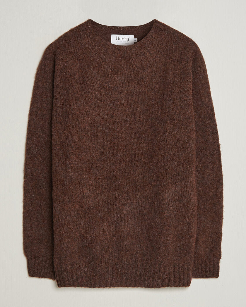 Harley Of Scotland Brushed Supersoft Lambswool Crewneck Marron – Bruin