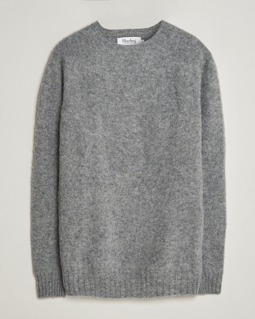 Harley Of Scotland Brushed Supersoft Lambswool Crewneck Mid Grey – Grijs