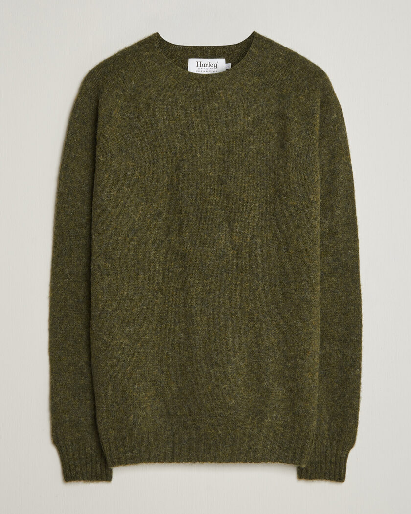 Harley Of Scotland Brushed Supersoft Lambswool Crewneck Scots Pine – Groen