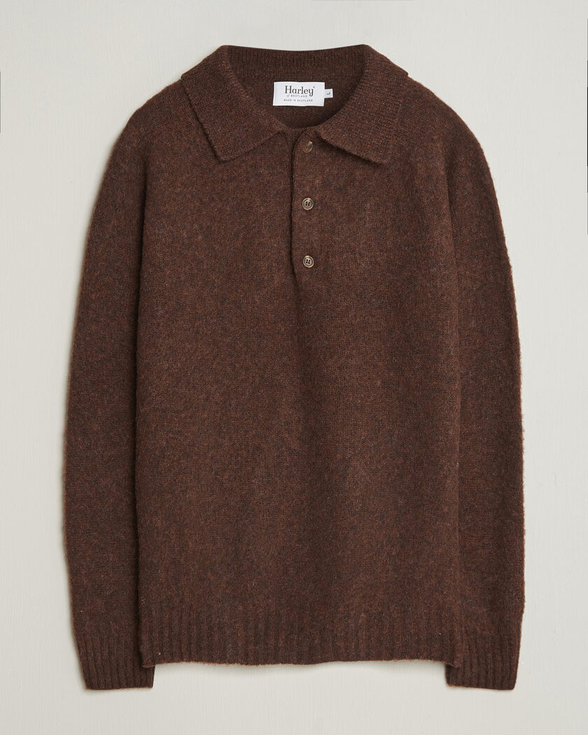 Harley Of Scotland Brushed Supersoft Lambswool Polo Marron – Bruin