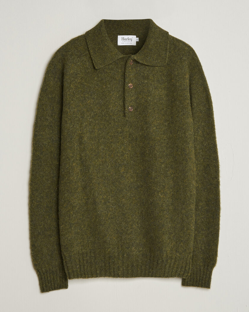 Harley Of Scotland Brushed Supersoft Lambswool Polo Scots Pine – Groen