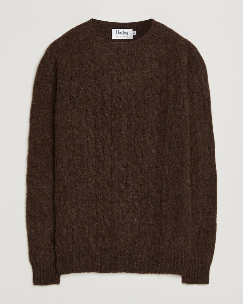 Harley Of Scotland Brushed Supersoft Lambswool Cable Marron – Bruin