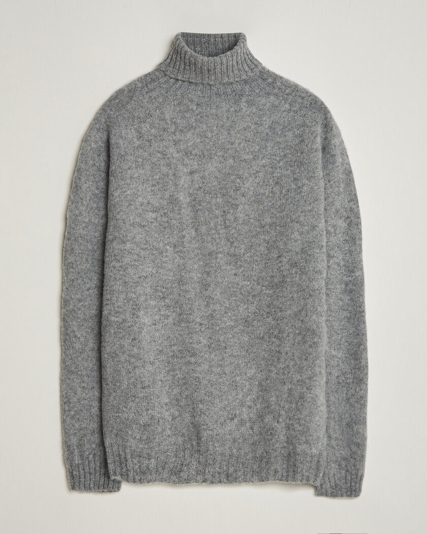 Harley Of Scotland Brushed Supersoft Lambswool Rollneck Mid Grey – Grijs