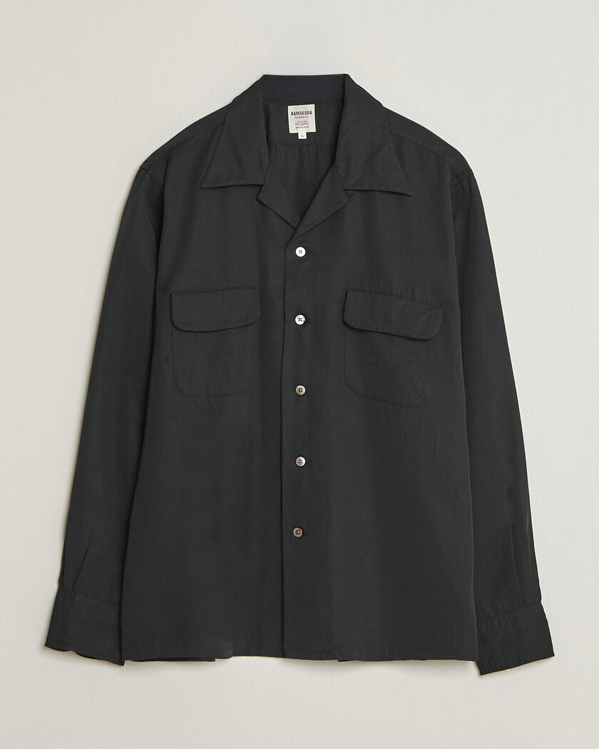 Kamakura Shirts Vintage Open Collar Shirt Black – Zwart