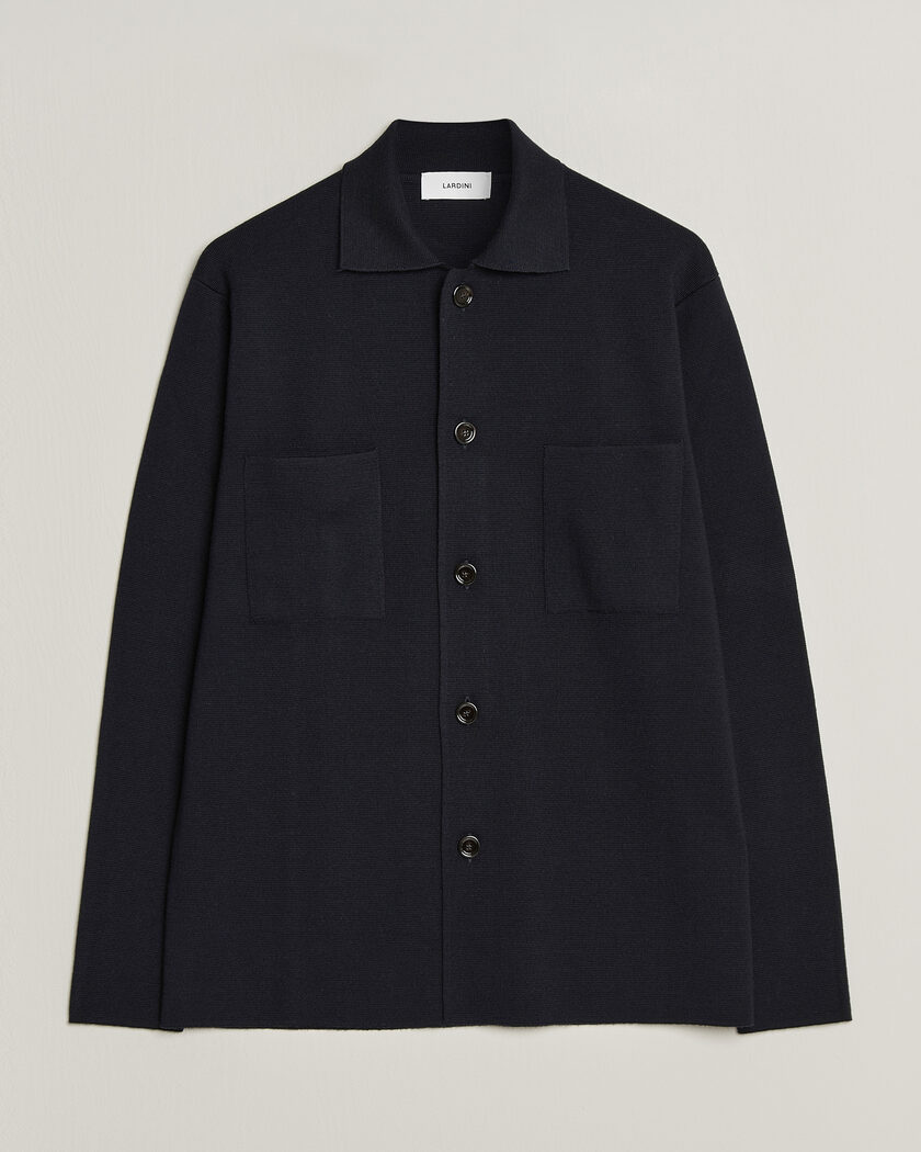 Lardini Knitted Pocket Overshirt Navy – Blauw