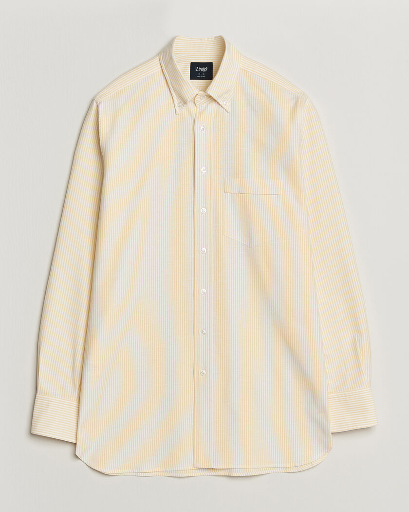 Drake's Striped Button Down Oxford Shirt Yellow – Geel