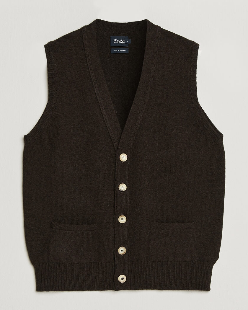 Drake's Lambswool Vest Cardigan Dark Brown – Bruin