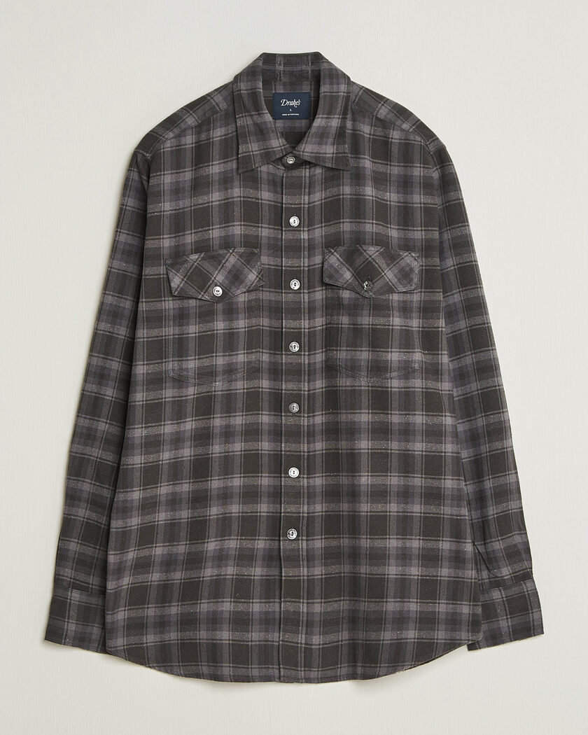 Drake's Cotton/Silk Two Pocket Shirt Grey – Grijs