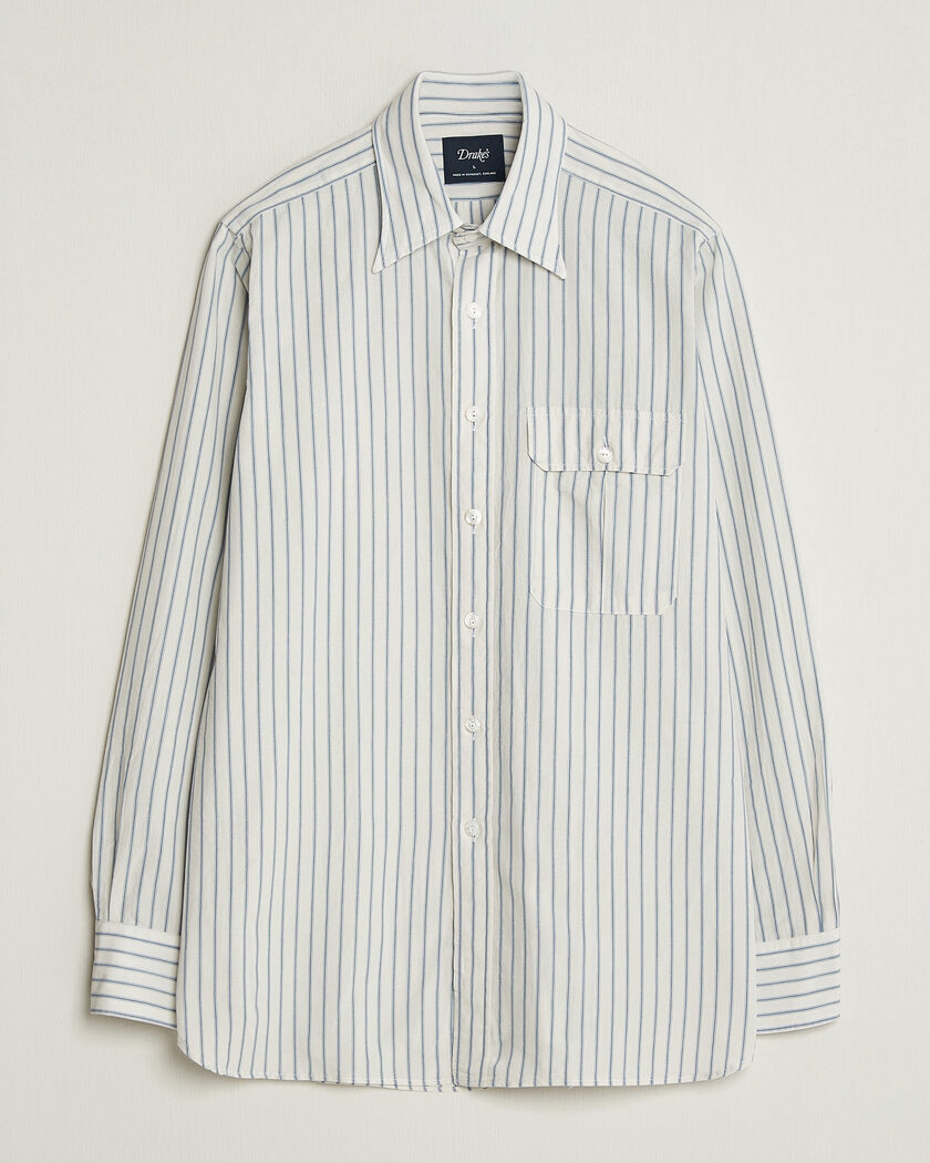 Drake's One Pocket Halo Stripe Shirt White – Wit