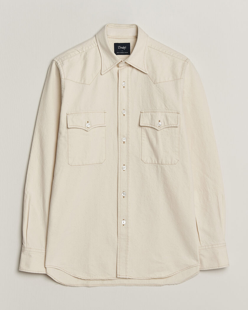 Drake's Western Denim Shirt Stone Wash Ecru – Wit