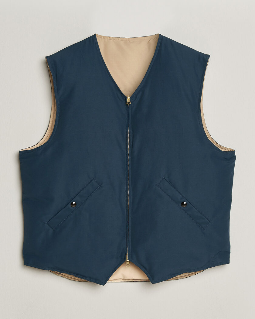 Drake's Reversible Down Vest Petrol/Ecru – Blauw