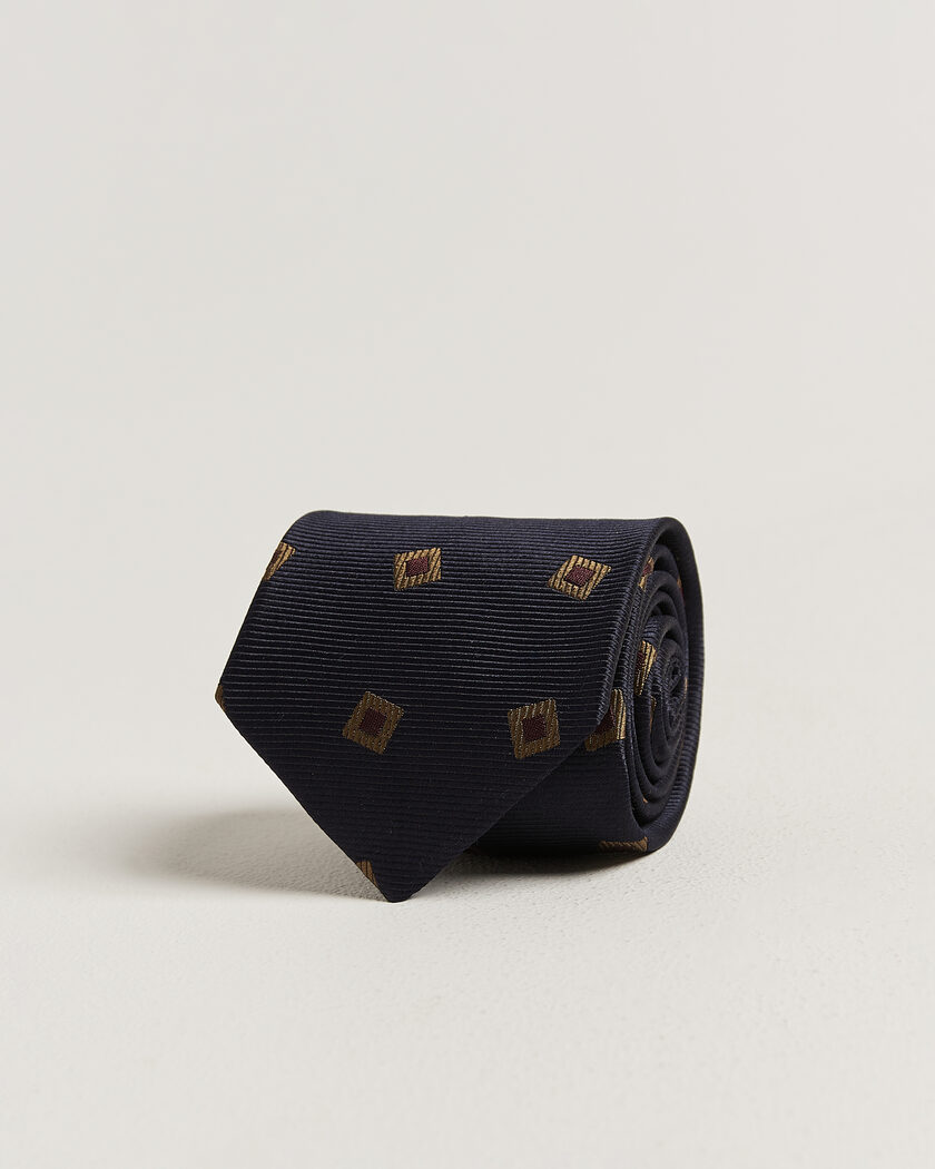 Drake's Diamond Motif Silk Tie Navy/Gold/Red – Blauw