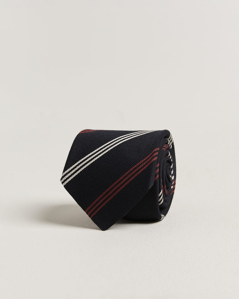 Drake's Reppe Stripe Wool/Silk Tie Navy/Brown/White – Blauw