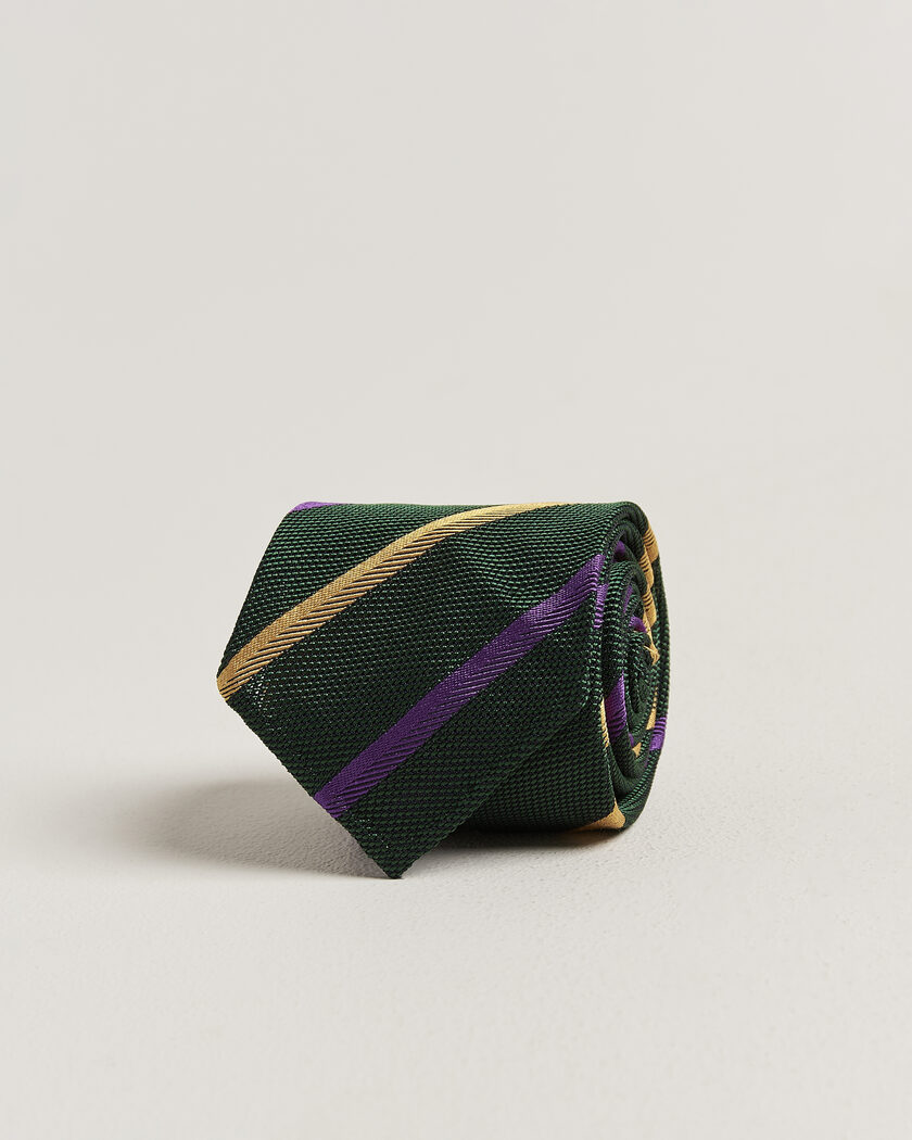 Drake's Multistripe Grenadine Silk Tie Green/Yellow/Purple – Groen