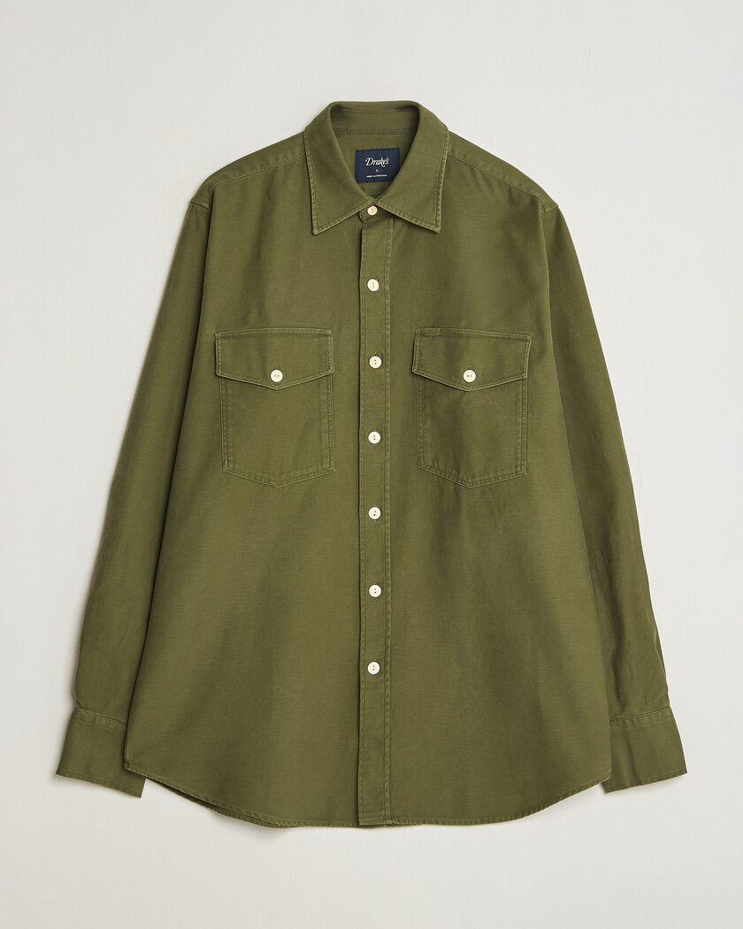 Drake's Two Pocket Casual Cotton Shirt Olive – Groen