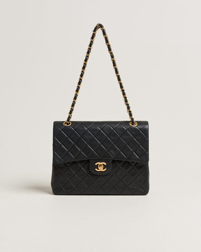 Chanel Pre-Owned Classic Medium Square Double Flap Bag Lambskin Black – Zwart