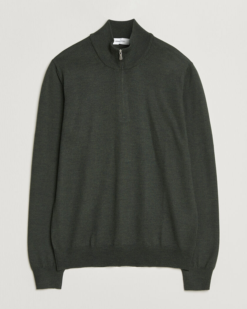Gran Sasso Merino Fashion Fit Half Zip Olive Melange – Groen
