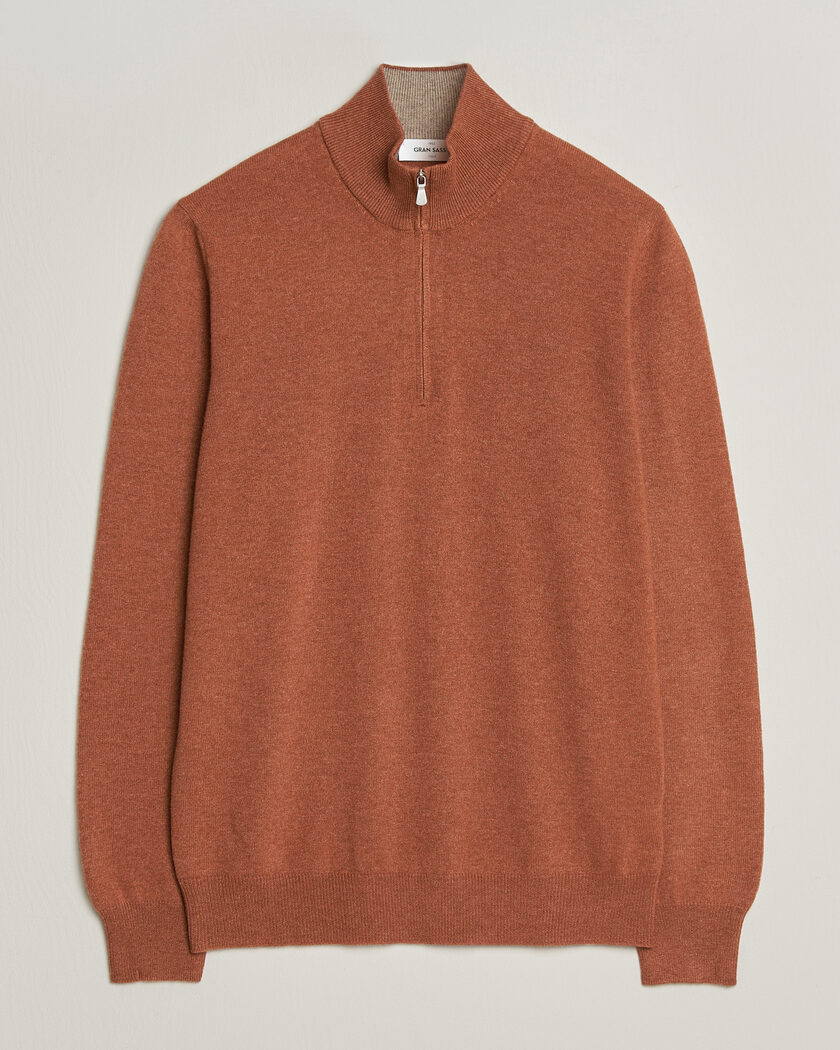 Gran Sasso Wool/Cashmere Half Zip Rust Orange – Oranje