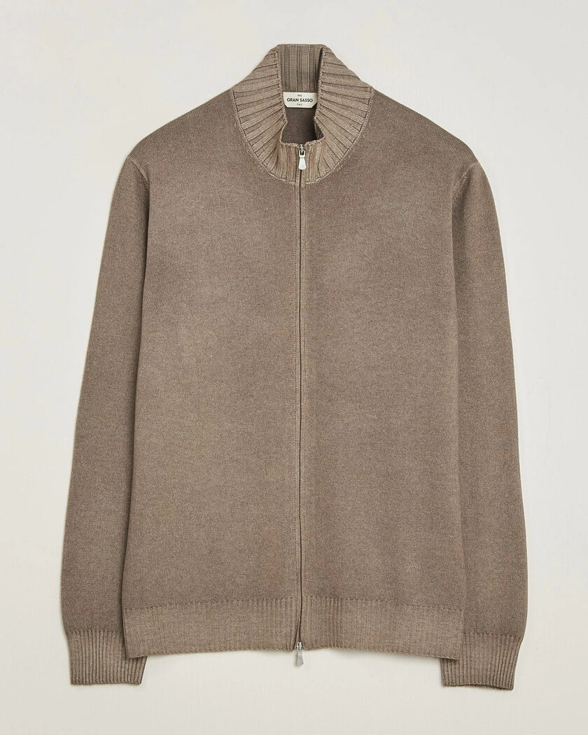 Gran Sasso Wool/Cashmere Washed Full Zip Brown Melange – Bruin