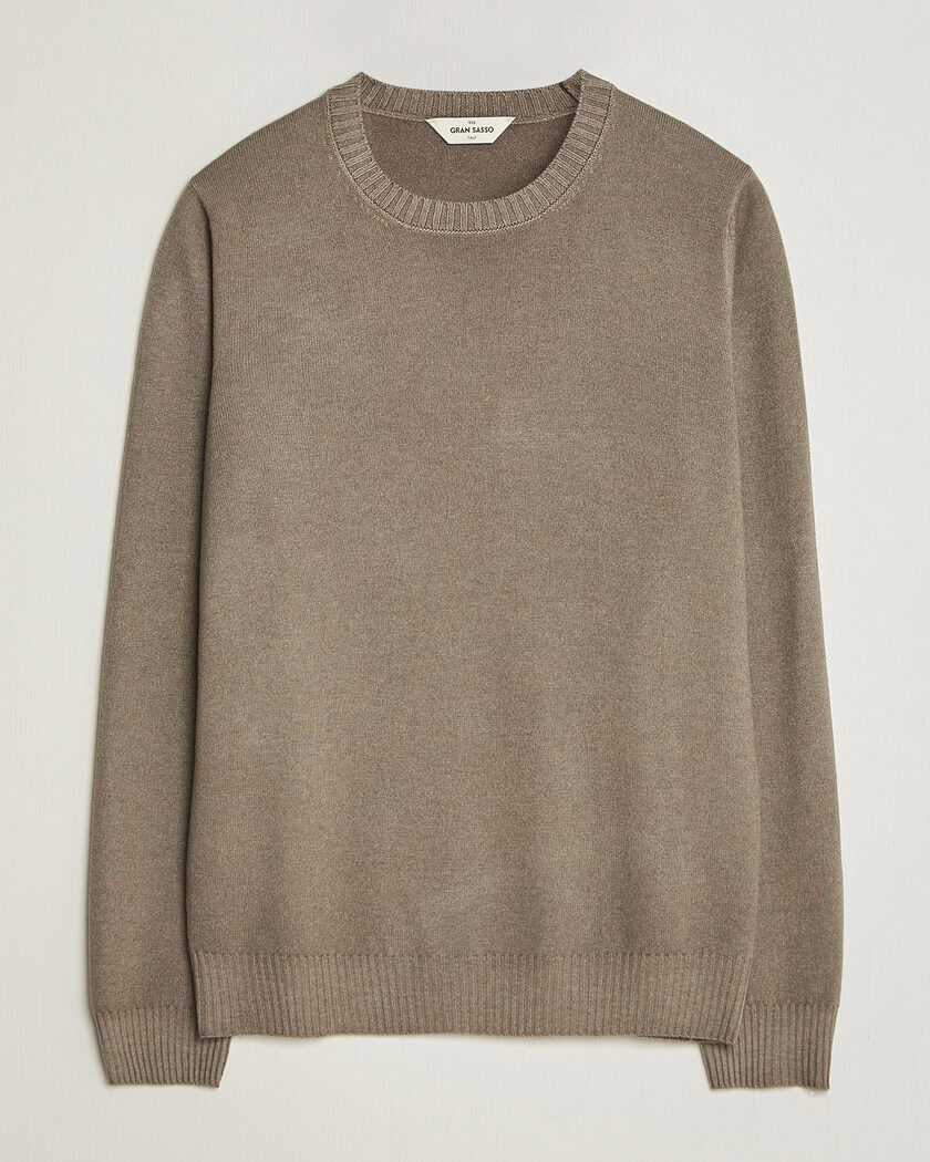 Gran Sasso Wool/Cashmere Washed Crew Neck Brown Melange – Bruin