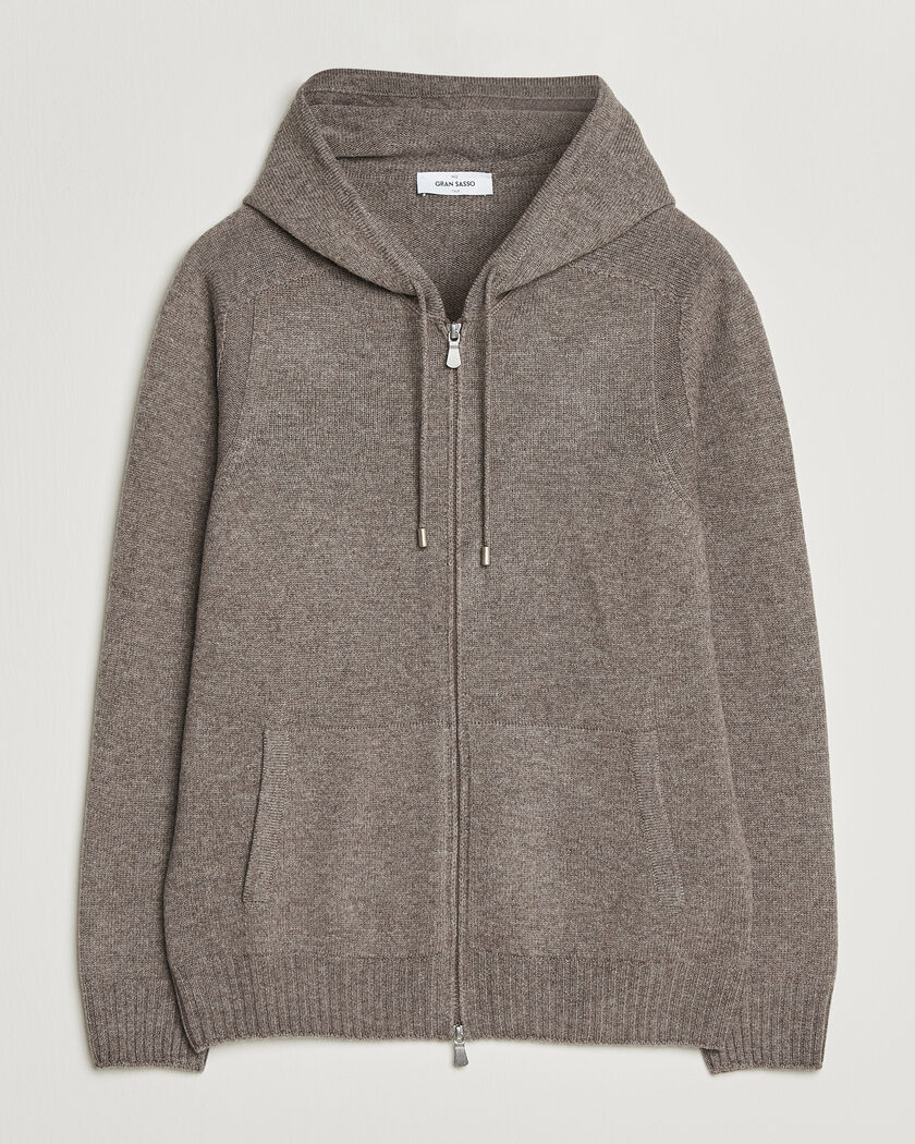 Gran Sasso Full Zip Wool Hoodie Taupe Melange – Bruin