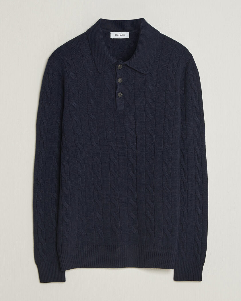 Gran Sasso Wool/Cashmere Cable Polo Navy – Blauw