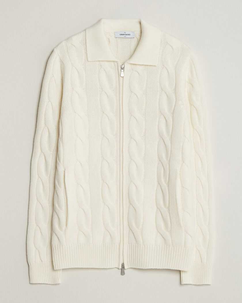 Gran Sasso Wool/Cashmere Cable Full Zip Cream – Wit