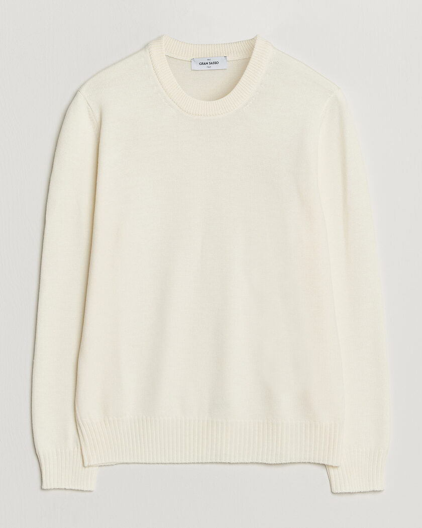 Gran Sasso Merino Knitted Crew Neck Cream – Wit