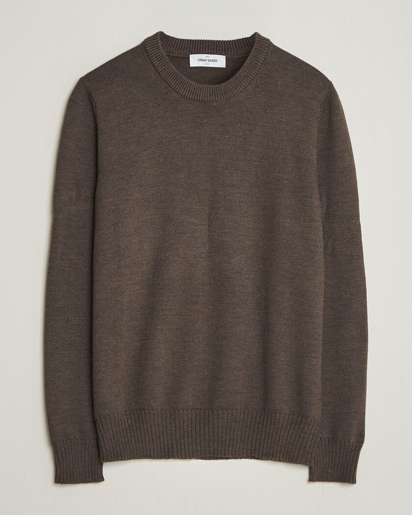 Gran Sasso Merino Knitted Crew Neck Brown Melange – Bruin