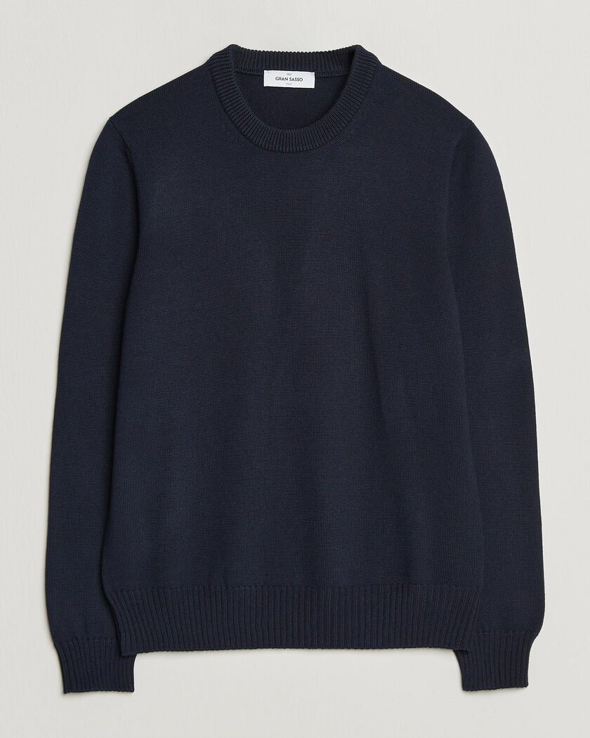 Gran Sasso Merino Knitted Crew Neck Navy – Blauw