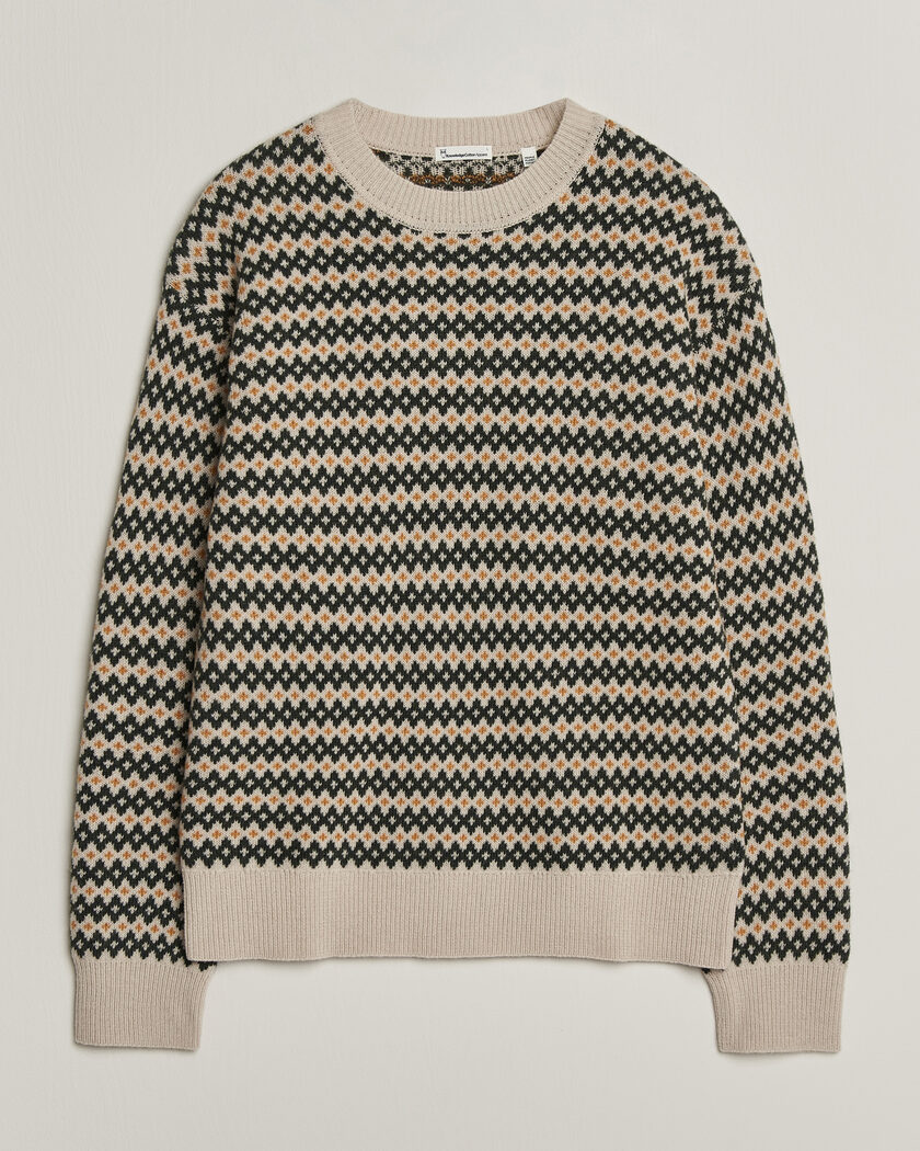  KnowledgeCotton Apparel Lambswool Jaquard Sweater Green – Meerkleurig