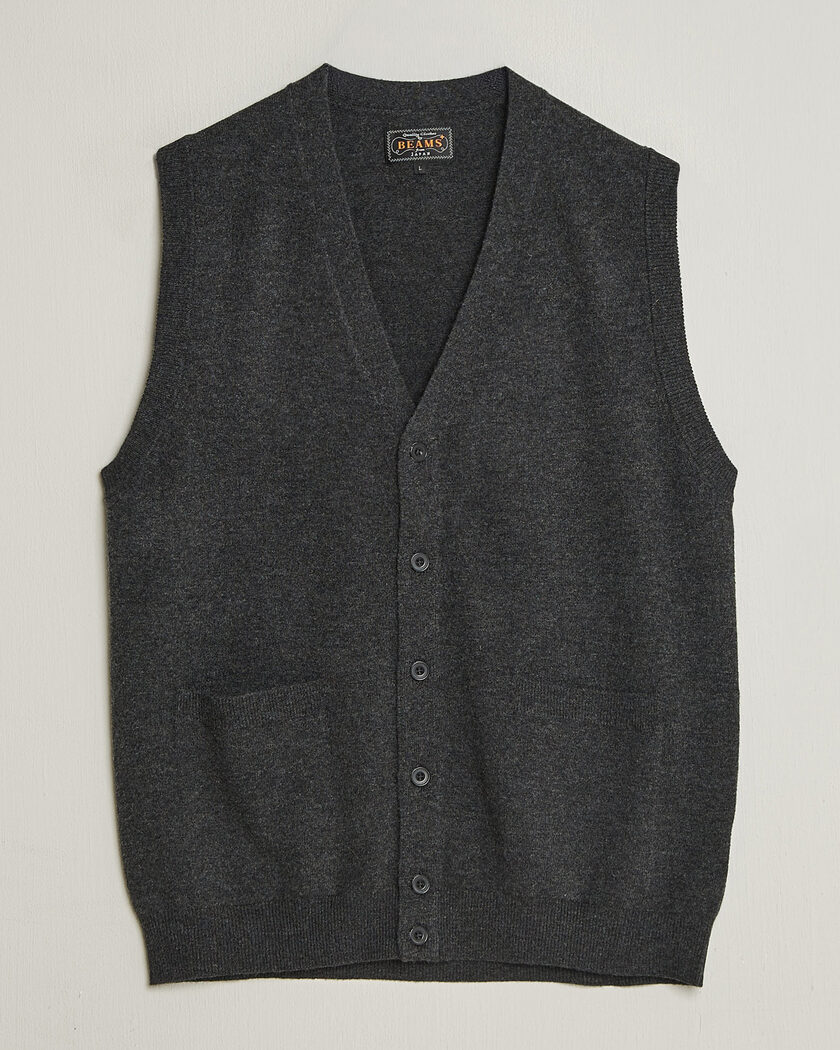BEAMS PLUS Button Knit Vest Charcoal – Grijs