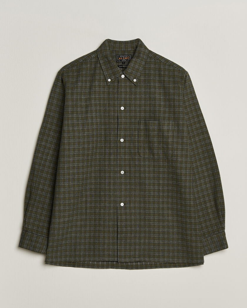 BEAMS PLUS Dobby Plaid Button Down Shirt Dark Green – Groen