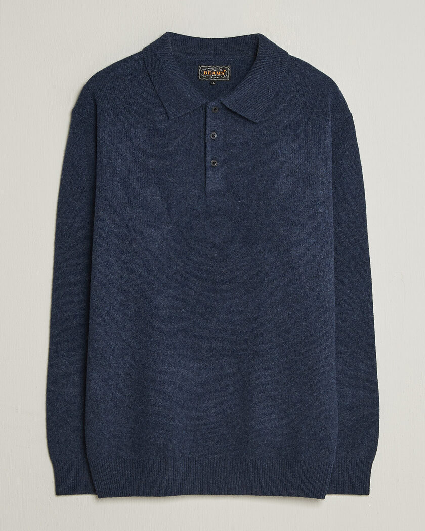 BEAMS PLUS Knitted Wool Polo Navy – Blauw