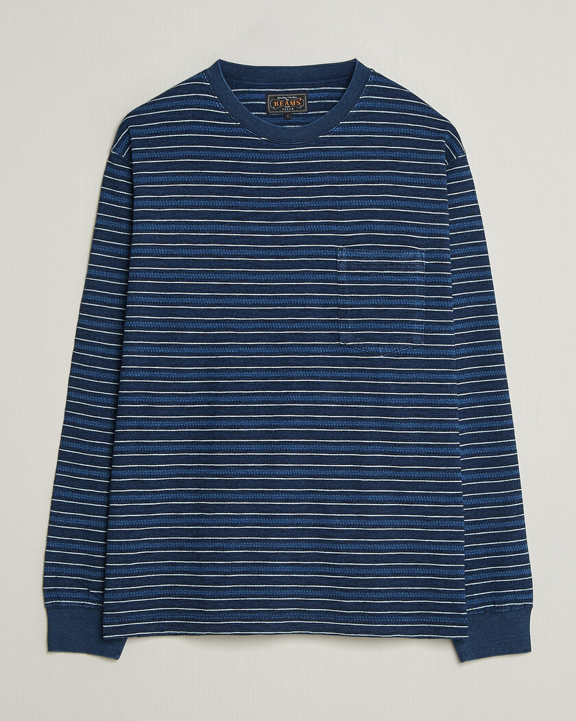 BEAMS PLUS Indigo Stripe LS T-Shirt Navy – Blauw