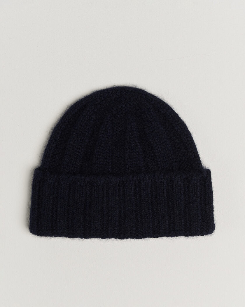 BEAMS PLUS Cashmere Rib Beanie Navy – Blauw