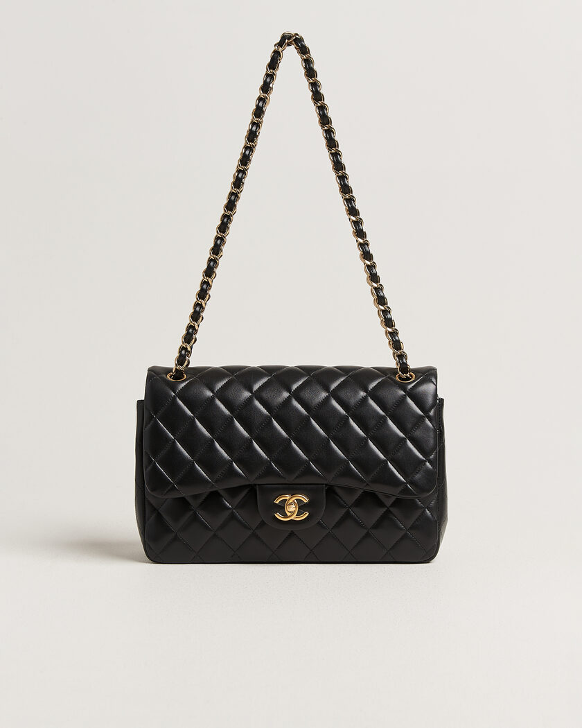 Chanel Pre-Owned Classic Jumbo Double Flap Bag Lambskin Black – Zwart