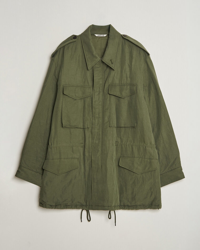 Auralee Brushed Padded Military Jacket Olive – Groen