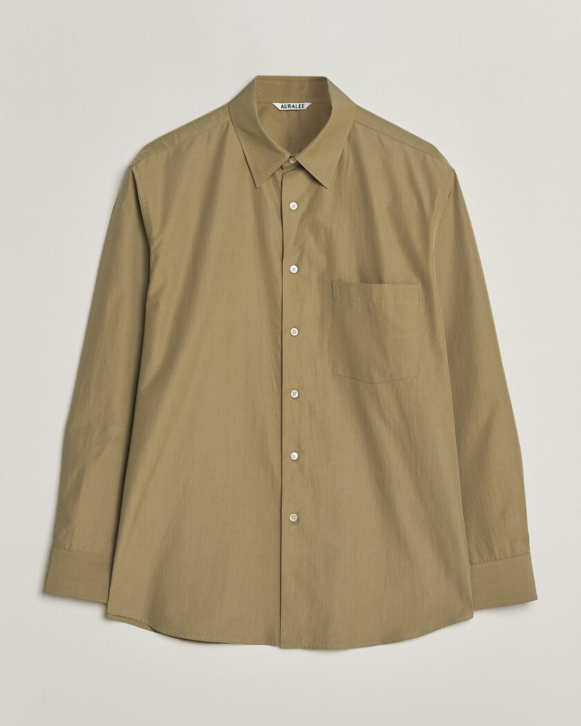 Auralee Finx Light Weather Chambray Shirt Olive Brown – Groen