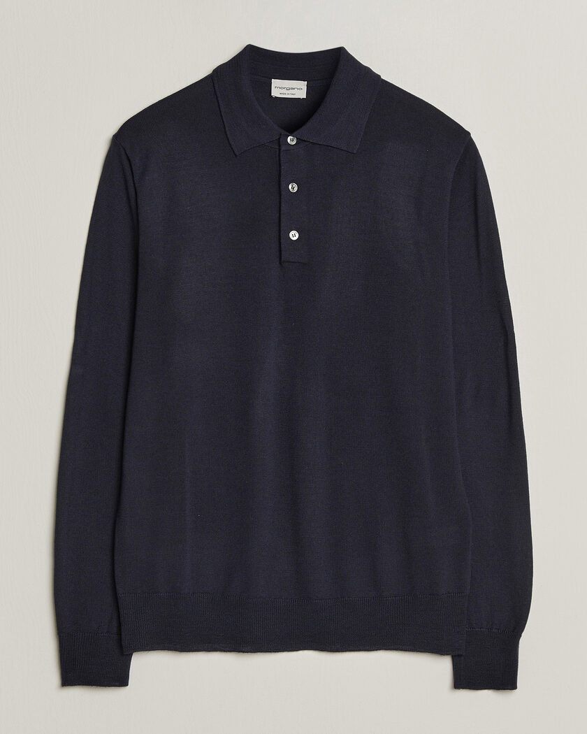 Morgano Extra Fine Merino Wool Polo Navy – Blauw