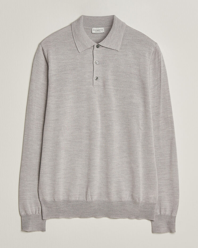 Morgano Extra Fine Merino Wool Polo Light Grey – Grijs