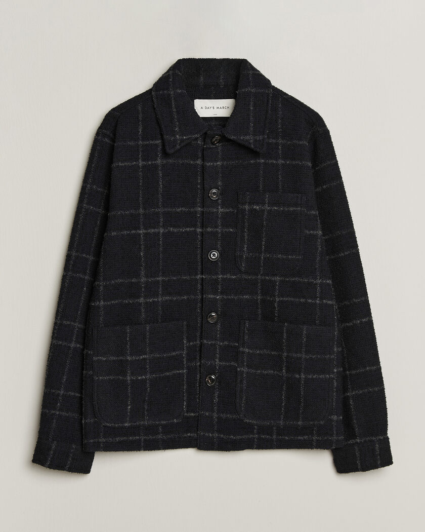 A Day's March Algot Wool Checked Overshirt Navy – Blauw
