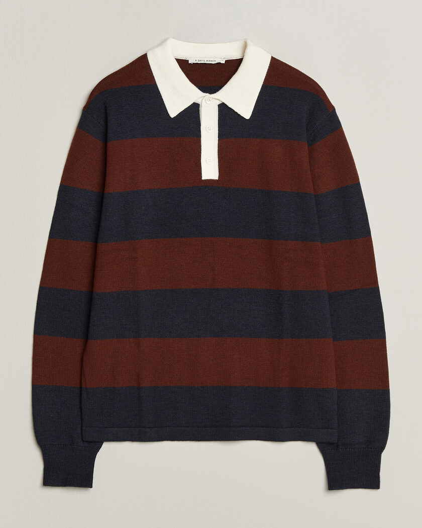A Day's March Kenny Striped Merino Rugby Sweater Rust/Navy – Meerkleurig