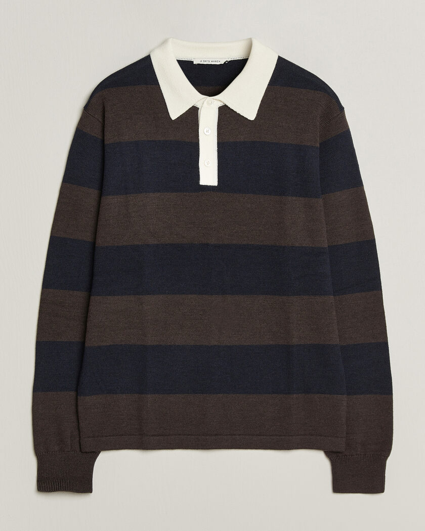 A Day's March Kenny Striped Merino Rugby Sweater Brown/Navy – Bruin