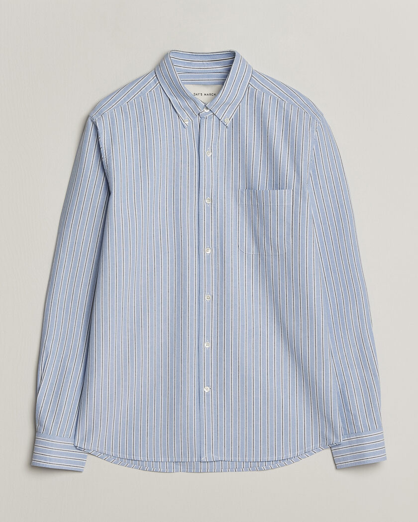 A Day's March Classic Flag Striped Oxford Shirt White/Blue/Black – Blauw