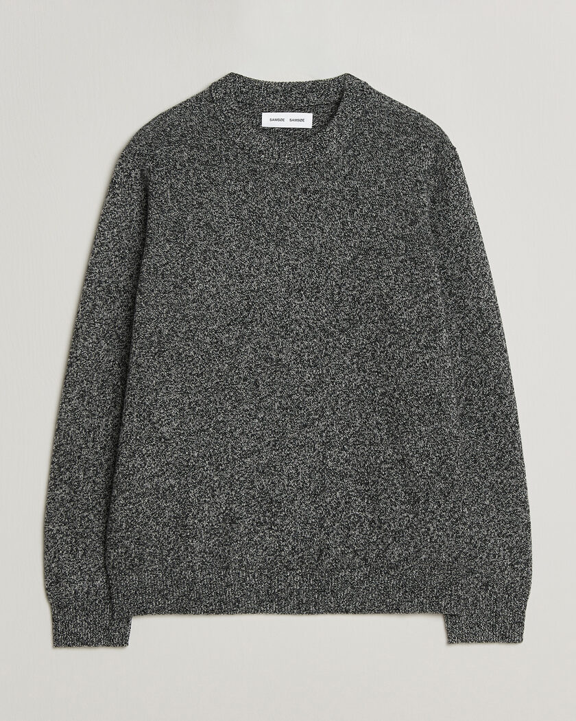 Samsøe Samsøe Isak Knitted Crew Neck Black White Melange – Grijs